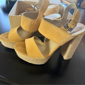Michael Kors Collection Mustard Yellow Suede Platform Espadrille Sandals
